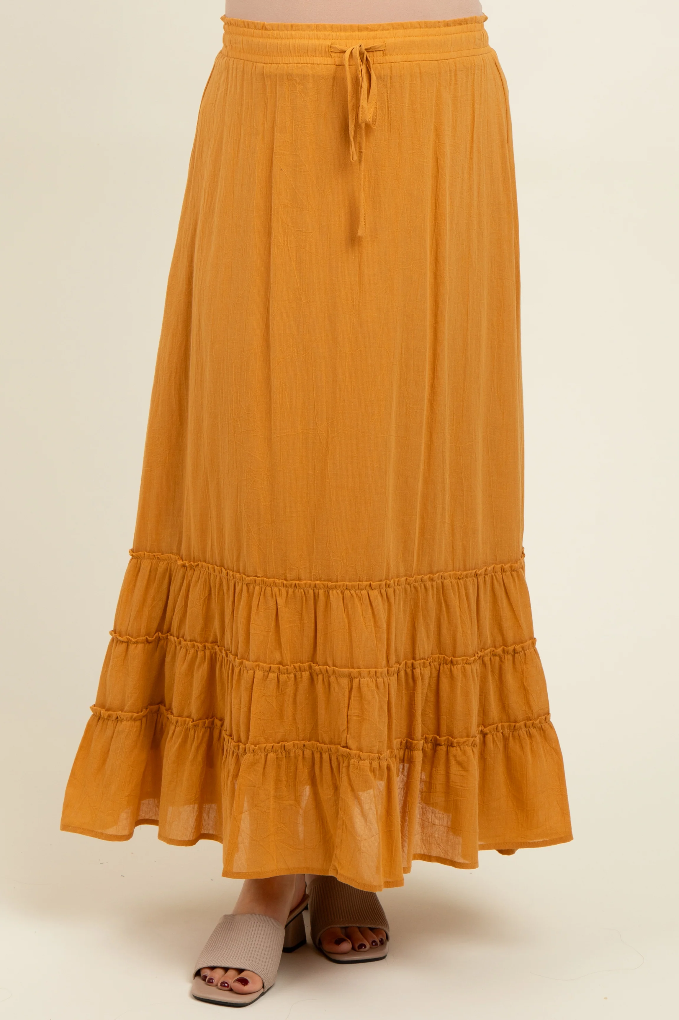 Yellow Drawstring Layered Ruffle Hem Maternity Maxi Skirt - Image 2