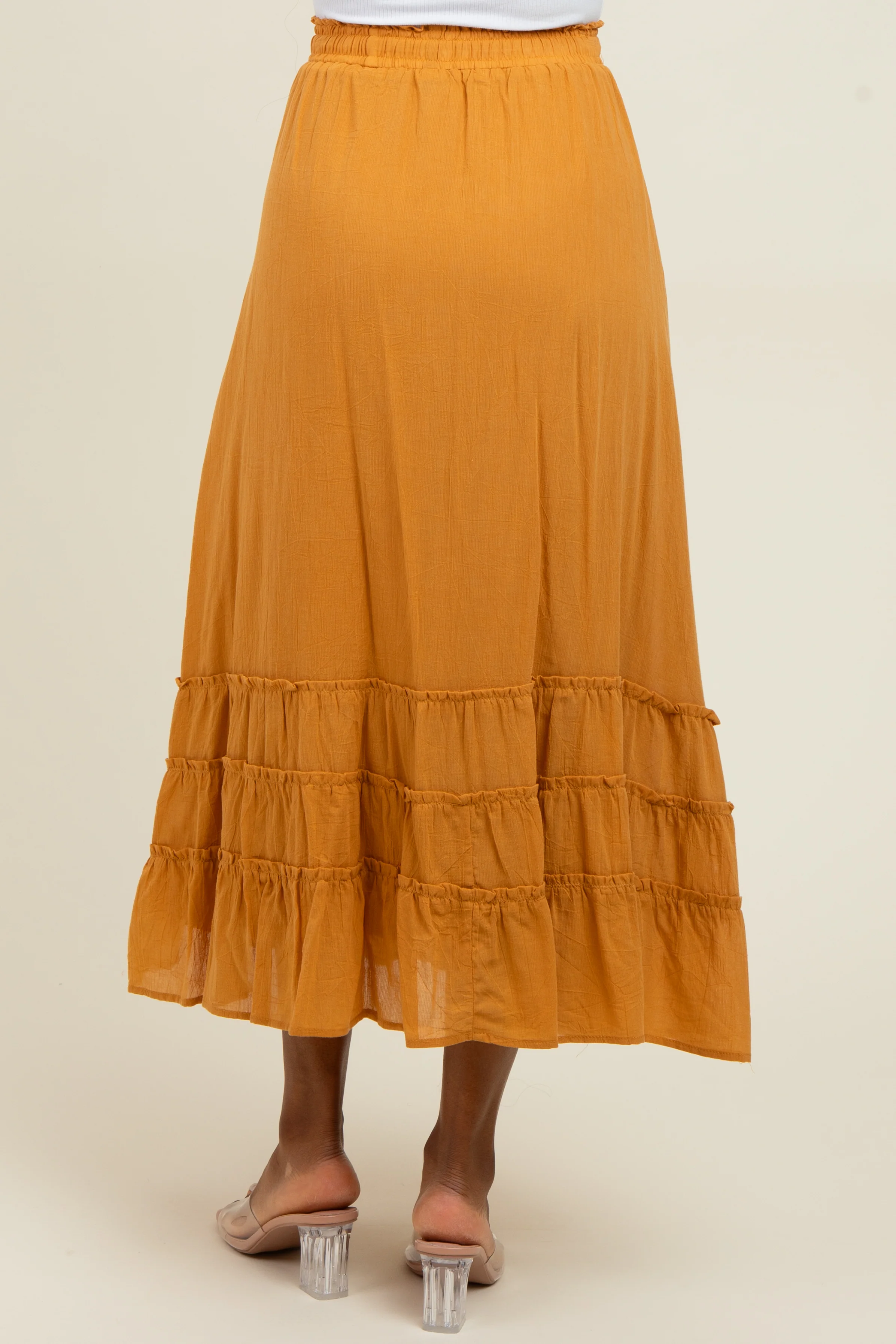 Yellow Drawstring Layered Ruffle Hem Maxi Skirt - Image 5