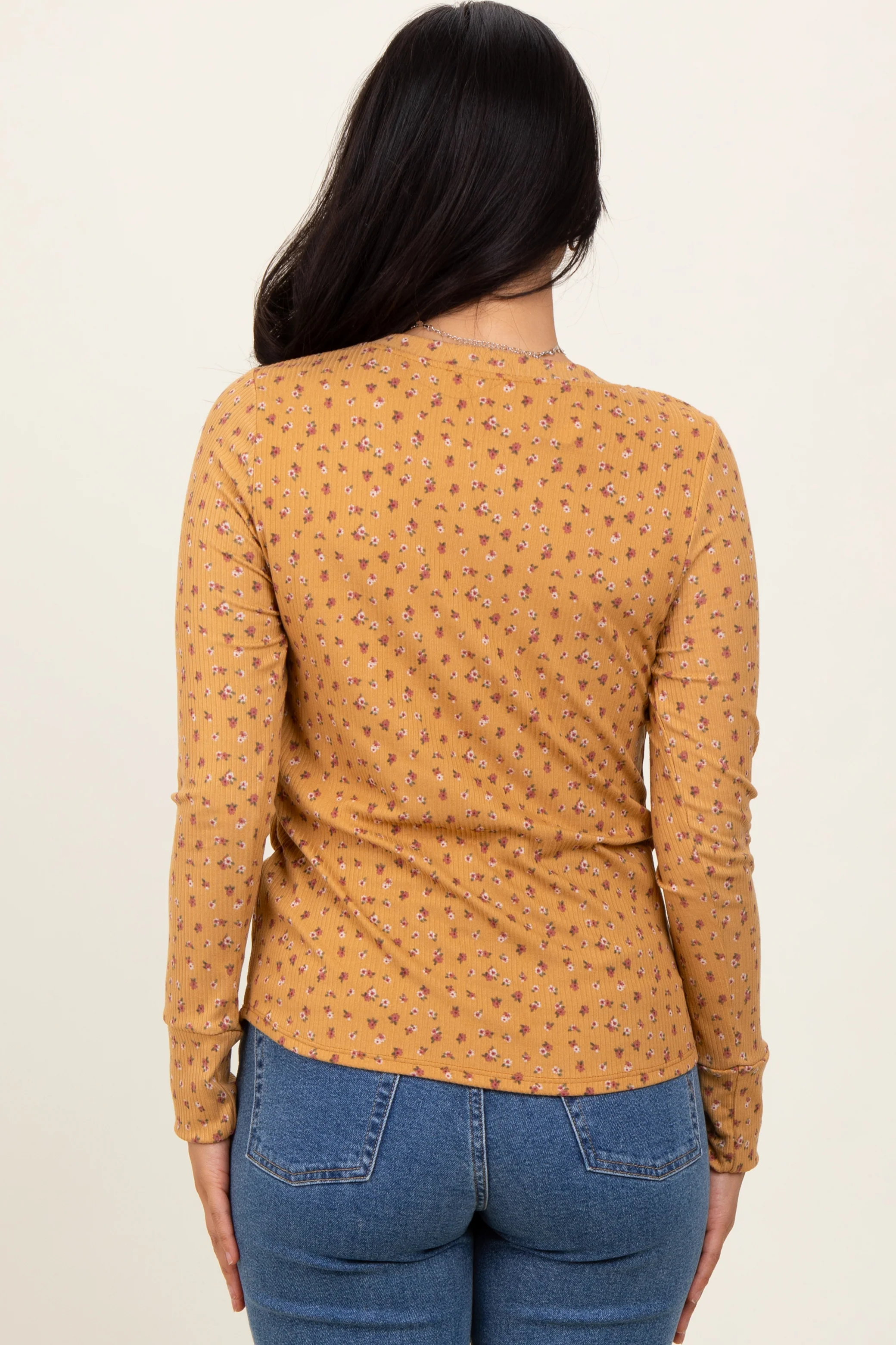 Yellow Floral Ribbed Long Sleeve Top - Image 4