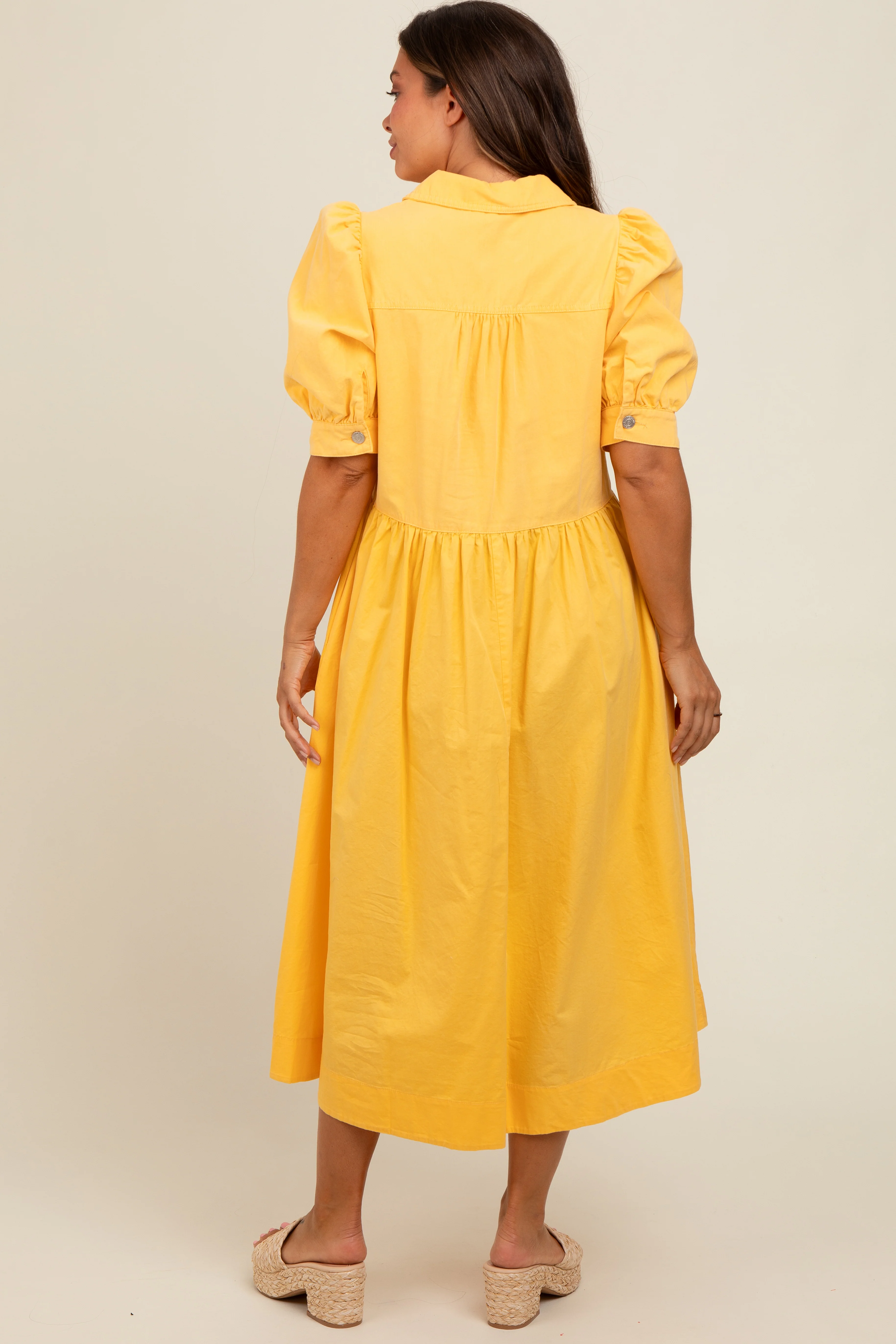Yellow Half Zip Maternity Midi Dress - Image 4