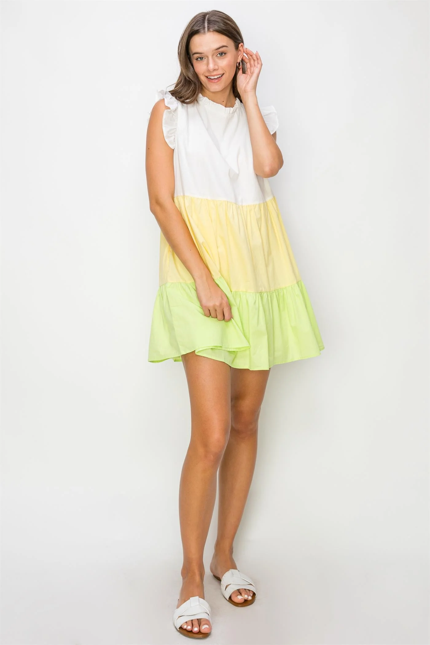 Yellow Multi Poplin Color Block Mini Dress - Image 2