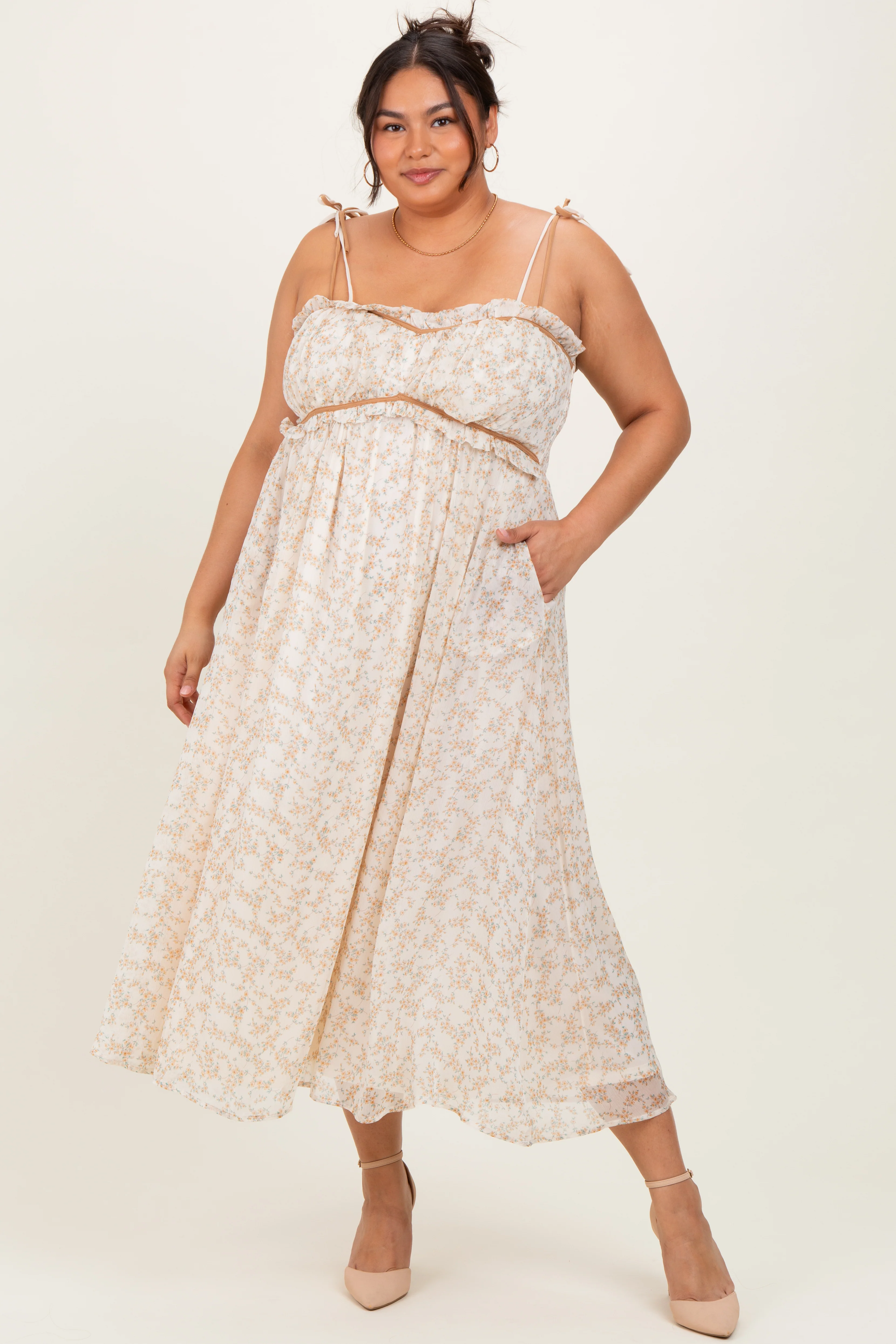Yellow Plus Garden Floral Printed Smocking Maxi Dress