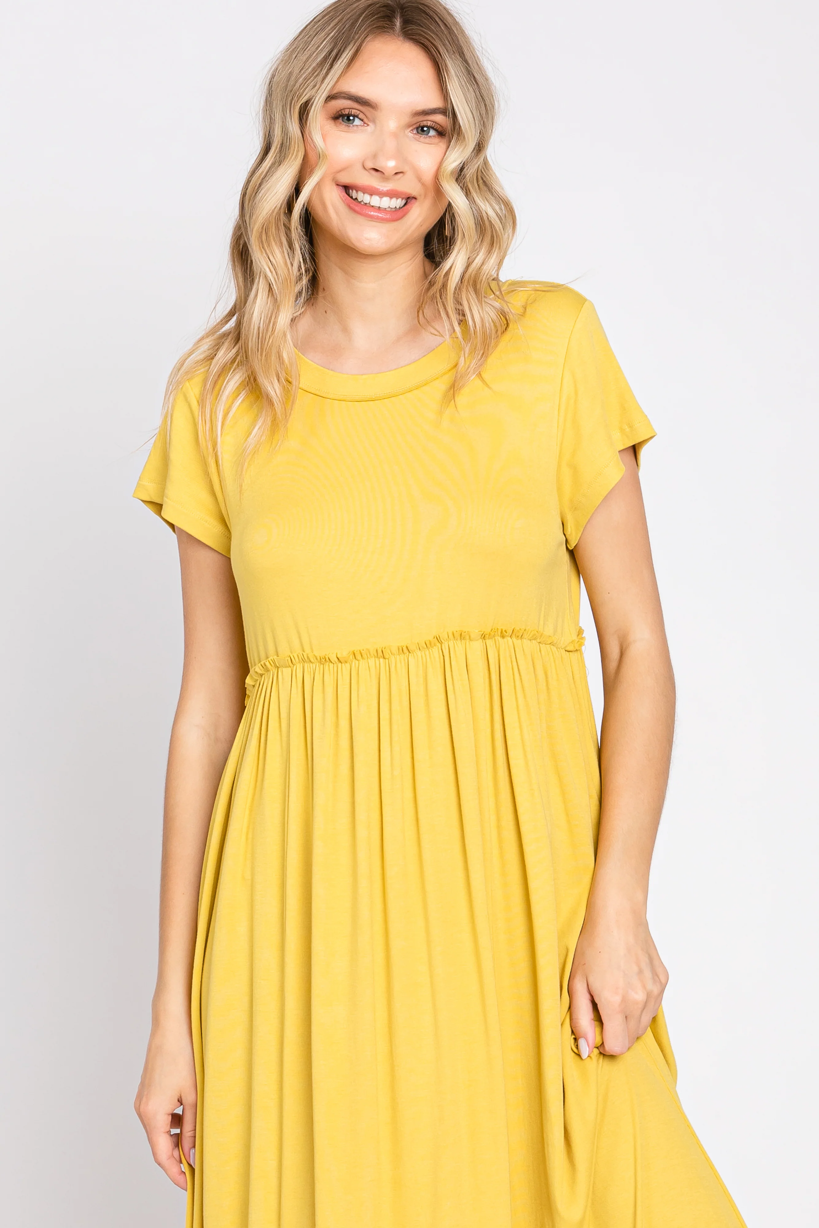 Yellow Short Sleeve Pocketed Maxi Dress - Image 4