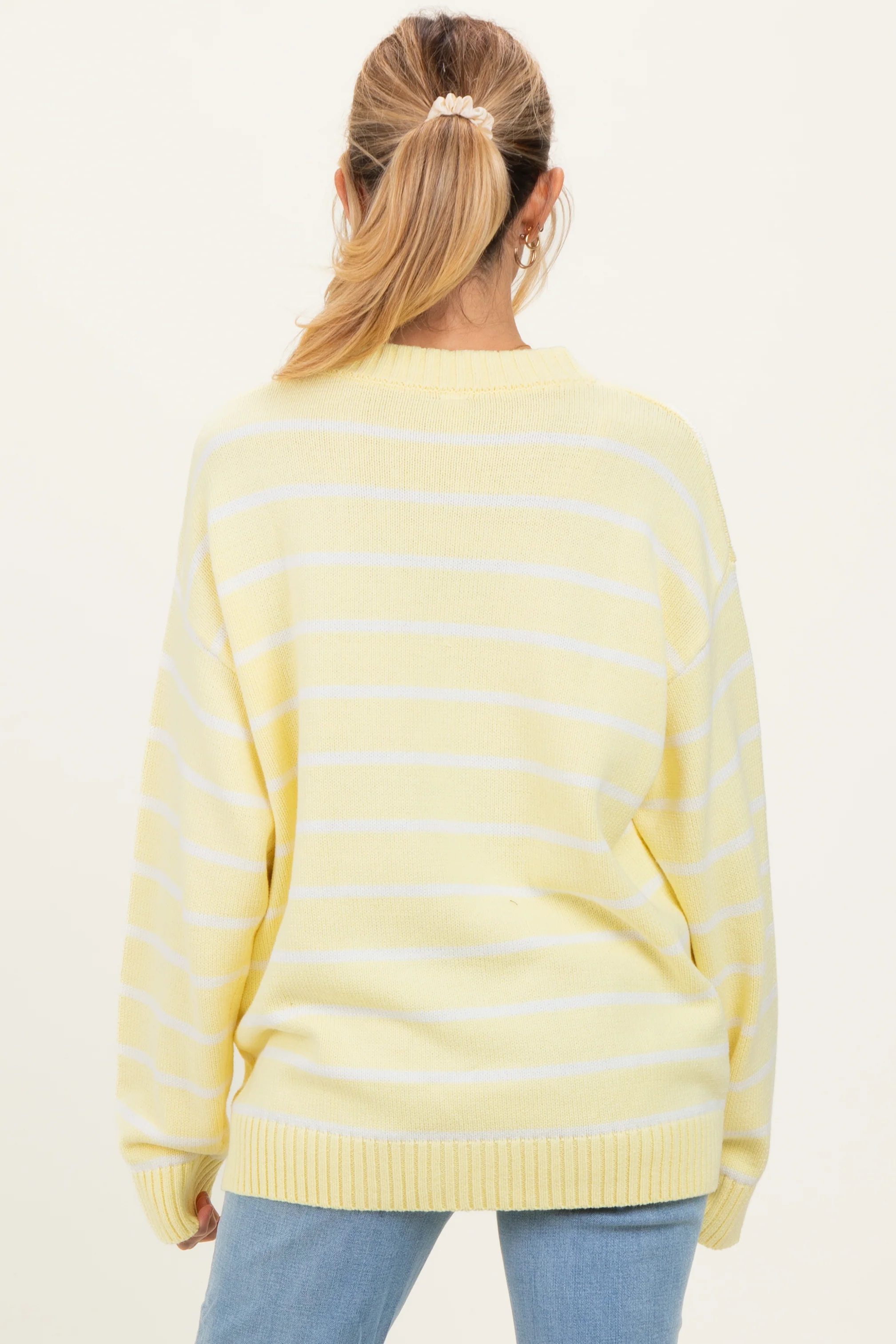 Yellow Striped Oversized Maternity Sweater - Image 4