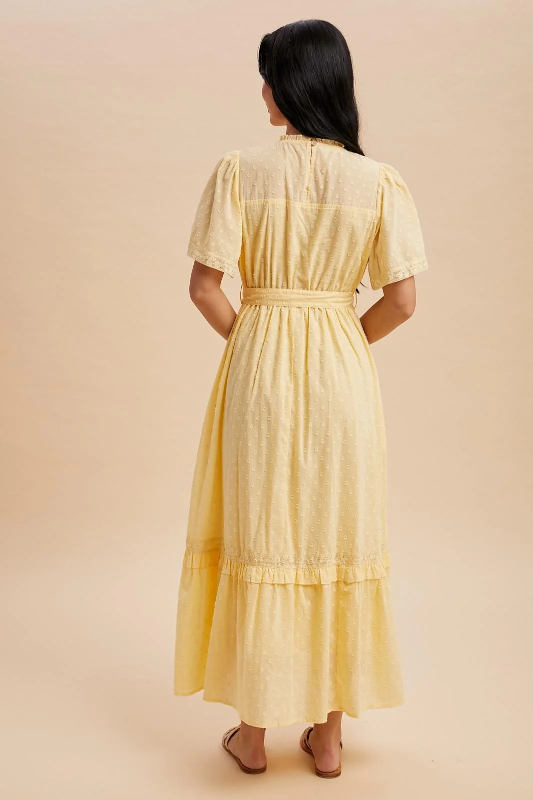 Yellow Swiss Dot Flutter Sleeve Maxi Dress - Image 5