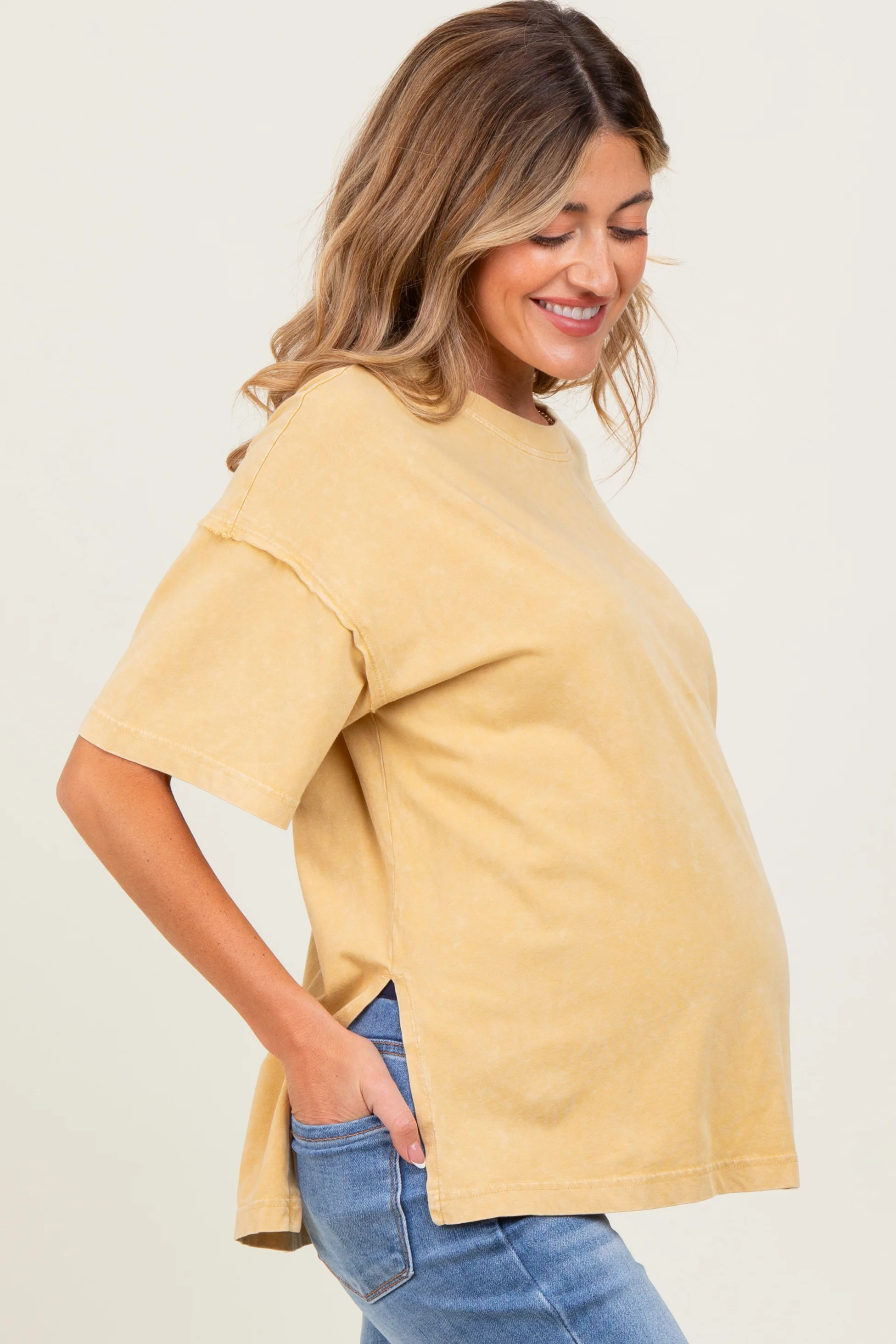Yellow Washed Oversized Boxy Maternity Tee - Image 3